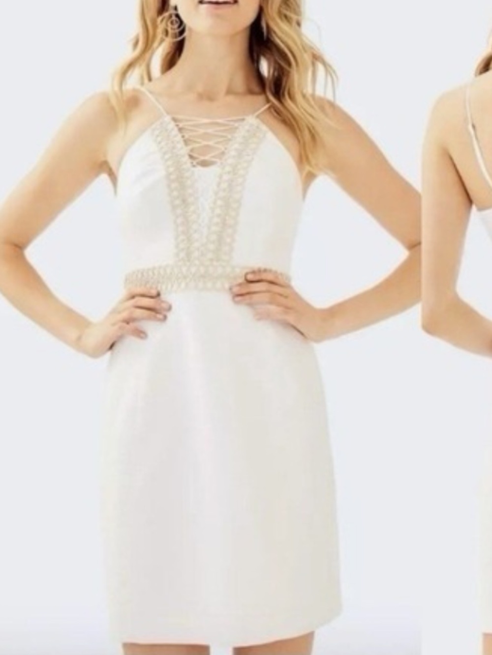 Lilly Pulitzer White Gold Soutache Lace Up Halter Shift Dress